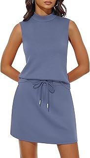 Womens Two Piece Skirt Sets Summer Casual Vacation Outfits Mock Neck Sleeveless Tennis Skorts Matching Lounge Set