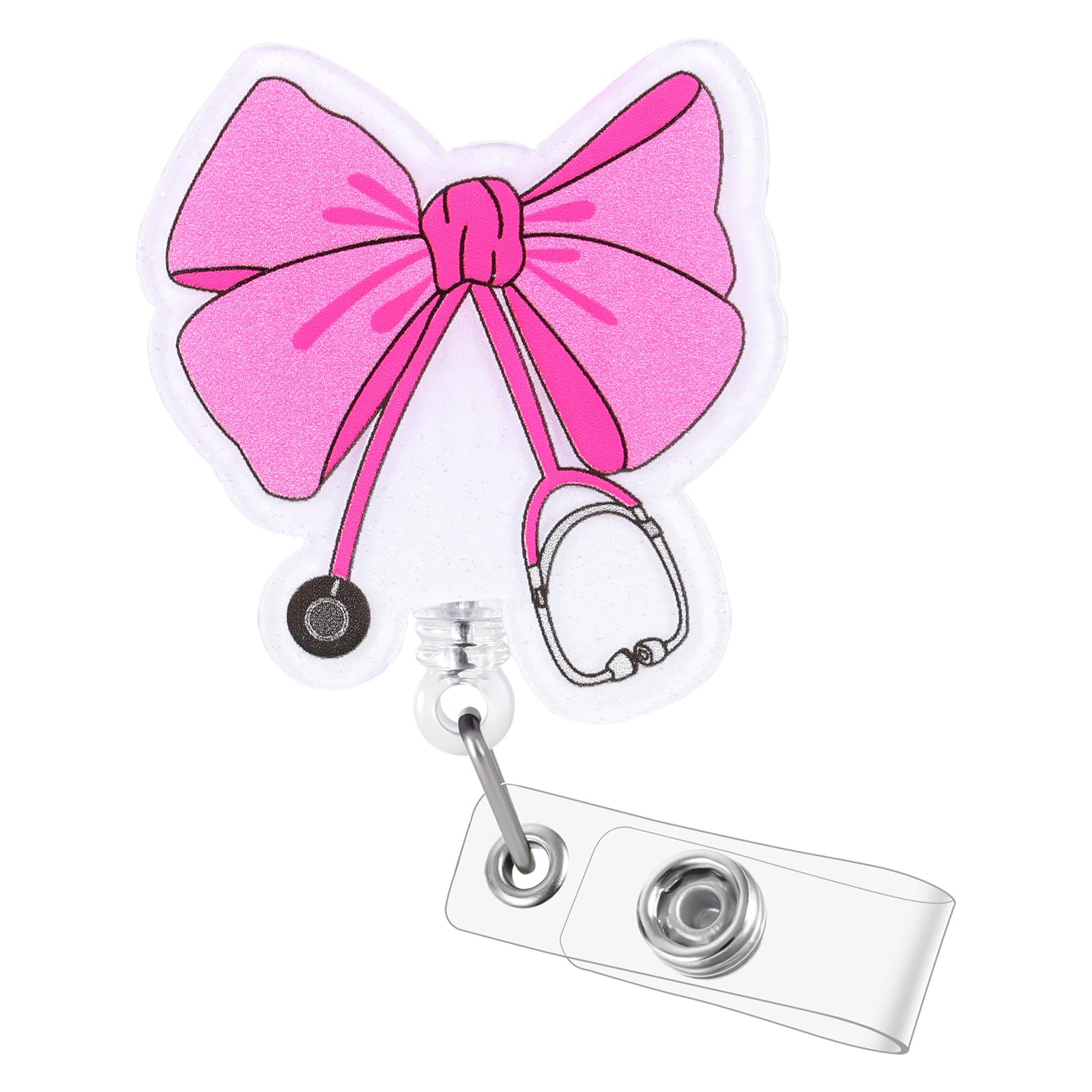 Stethoscope Bow Doctor Badge Reel, Pink RN Badge Buddy, Personalized ID Name Work Badge Holder with Retractable Clip Accessories for LPN CNA MA Nurse