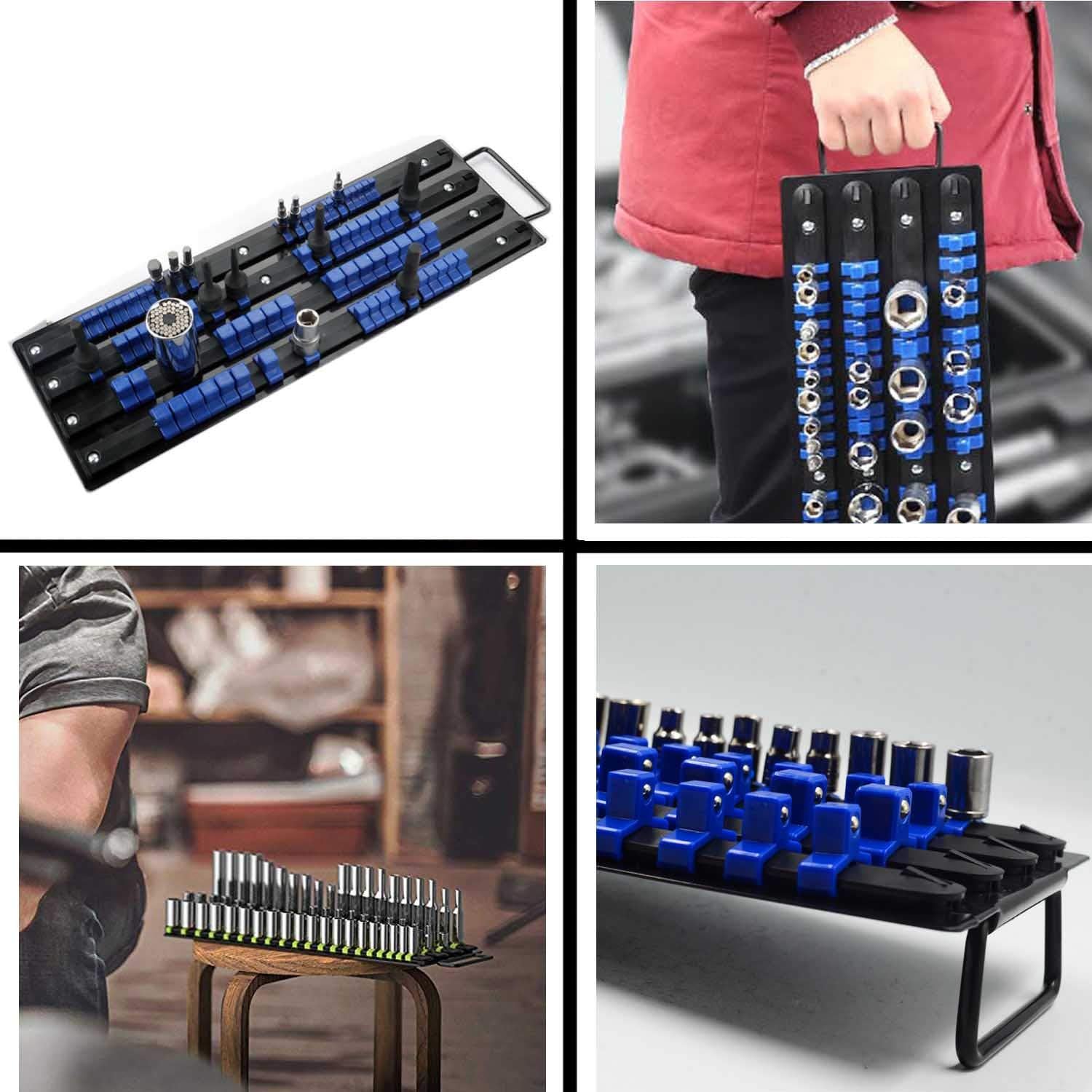 WXTOOLS 80-Pcs Iron Premium Quality Adjustable Socket Holders, Portable Socket Organizer Tray, 1/4-Inch, 3/8-Inch, 1/2-Inch, Best Heavy Duty Socket Rail for Men Women