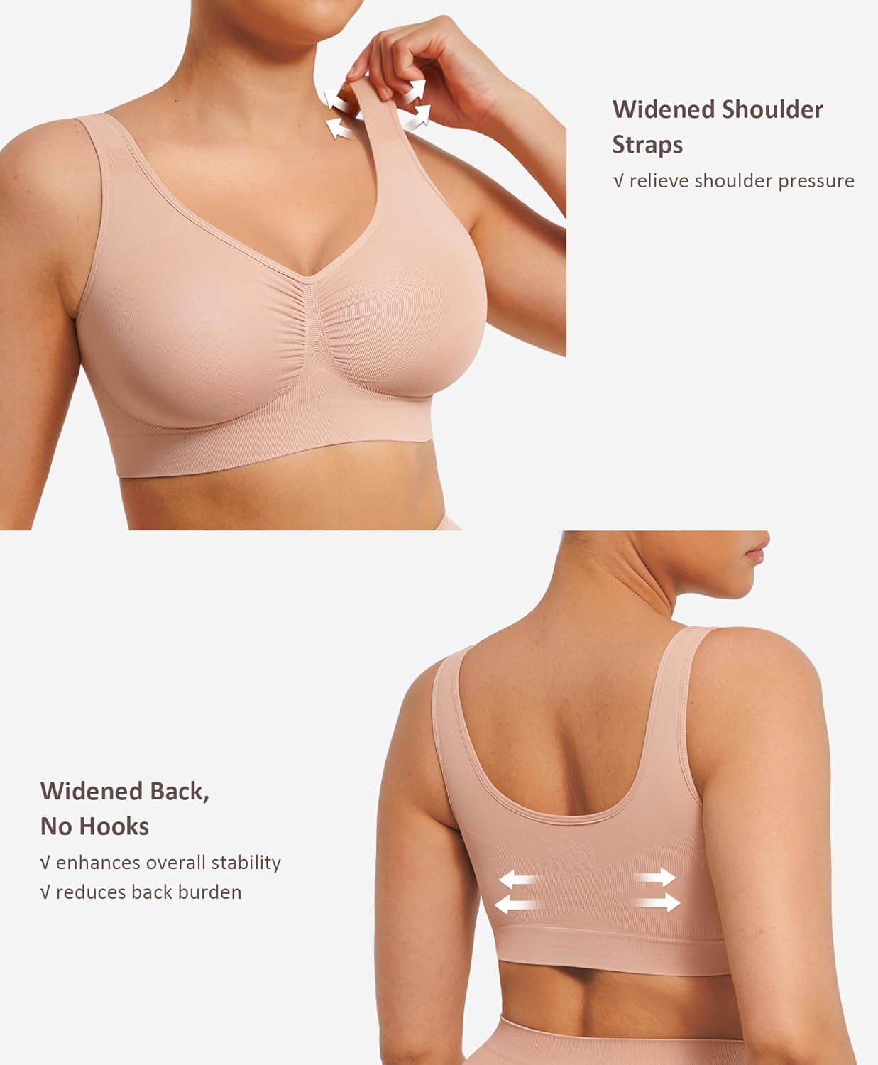 FeelinGirl Bras for Women No Underwire Seamless Smooth Bralette Full Coverage Comfy Everyday Bras with Wide Straps - Image 5