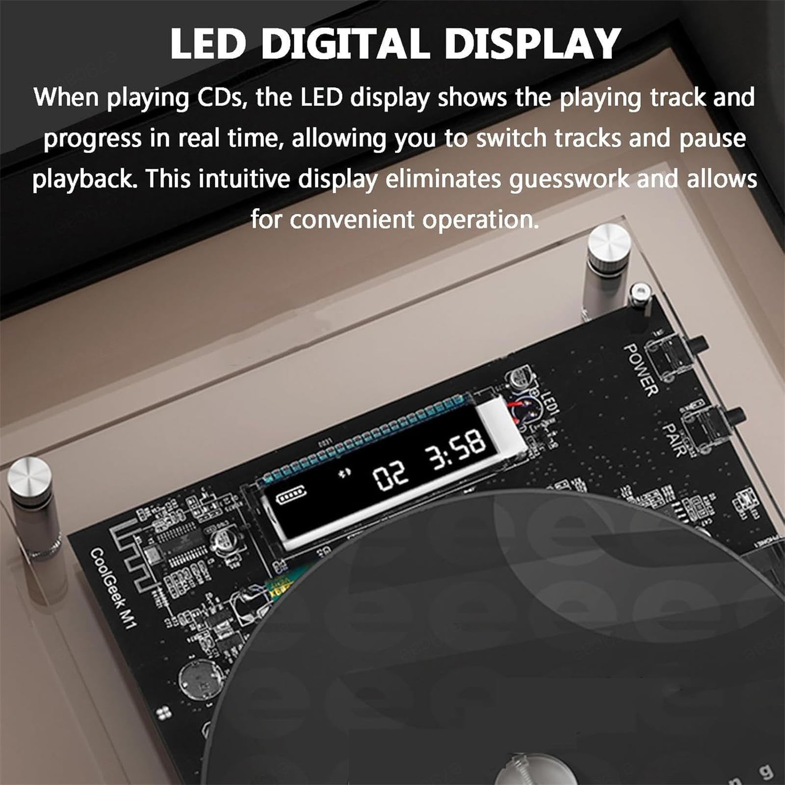 Lettore CD montabile a parete con telecomando, display digitale a LED, Bluetooth 5.0 e uscita AUX da 3,5 mm, design decorativo per foto, perfetto per casa e ufficio