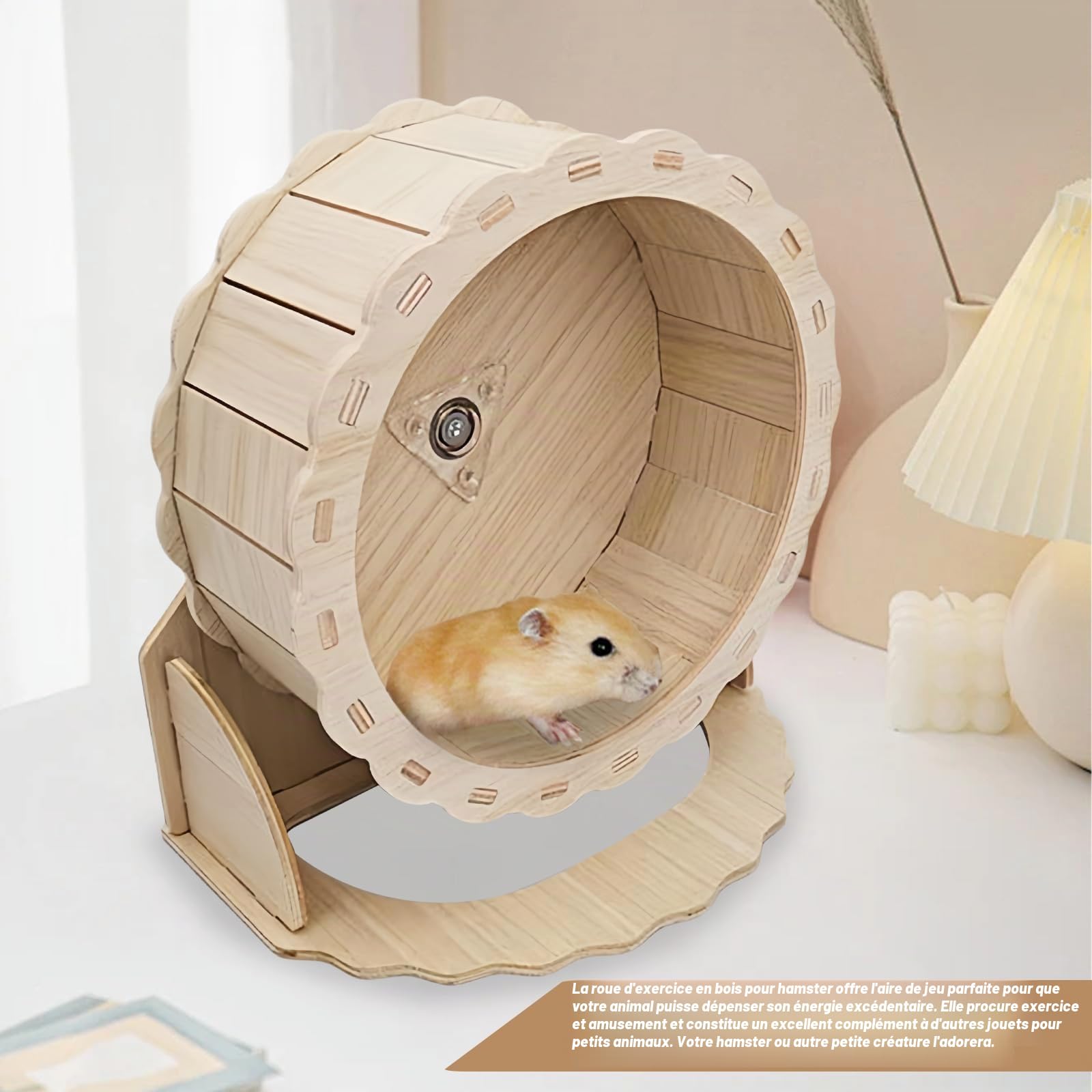 Roue d'Exercice en Bois 23 cm pour Hamster, Silencieux - Jouet pour Petits Animaux, Gerbilles, Souris et Hamsters Nains