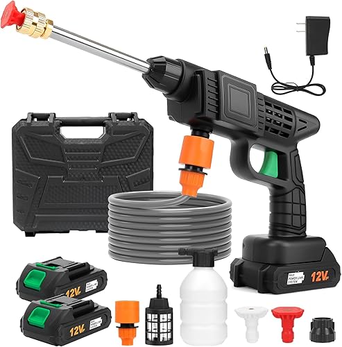 Portable Cordless Pressure Washer1200 PSI,Portable Power Washer with 6-in-1 Nozzle,Foam Pot, 16ft Hose, for Washing Car,Garden,Floor,Home,Outdoor