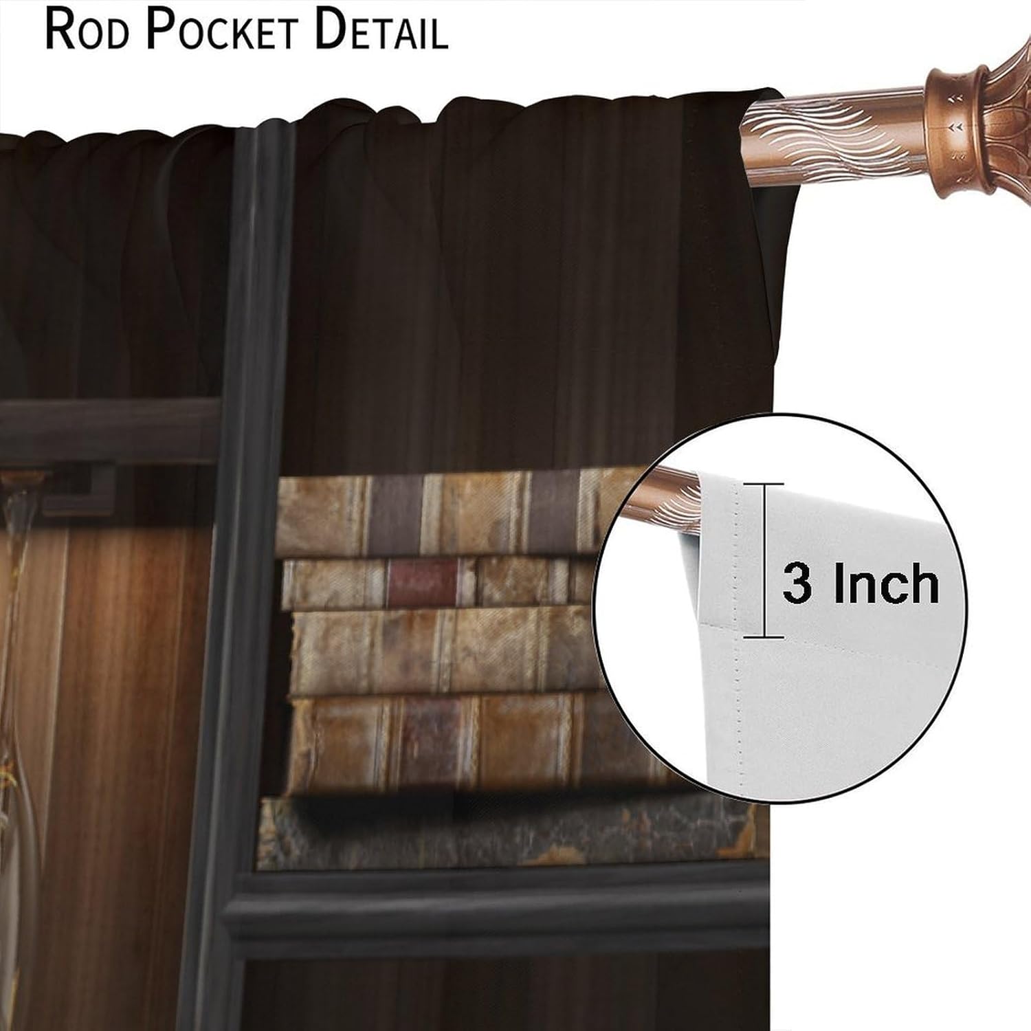 Vintage Bookshelf Window Curtains,Retro Old Books Wine Cabinet Print Home Decor Rod Pocket Curtains for Cafe Bedroom Living Room Kitchen Dining Room Office Drapes, 42x45 in