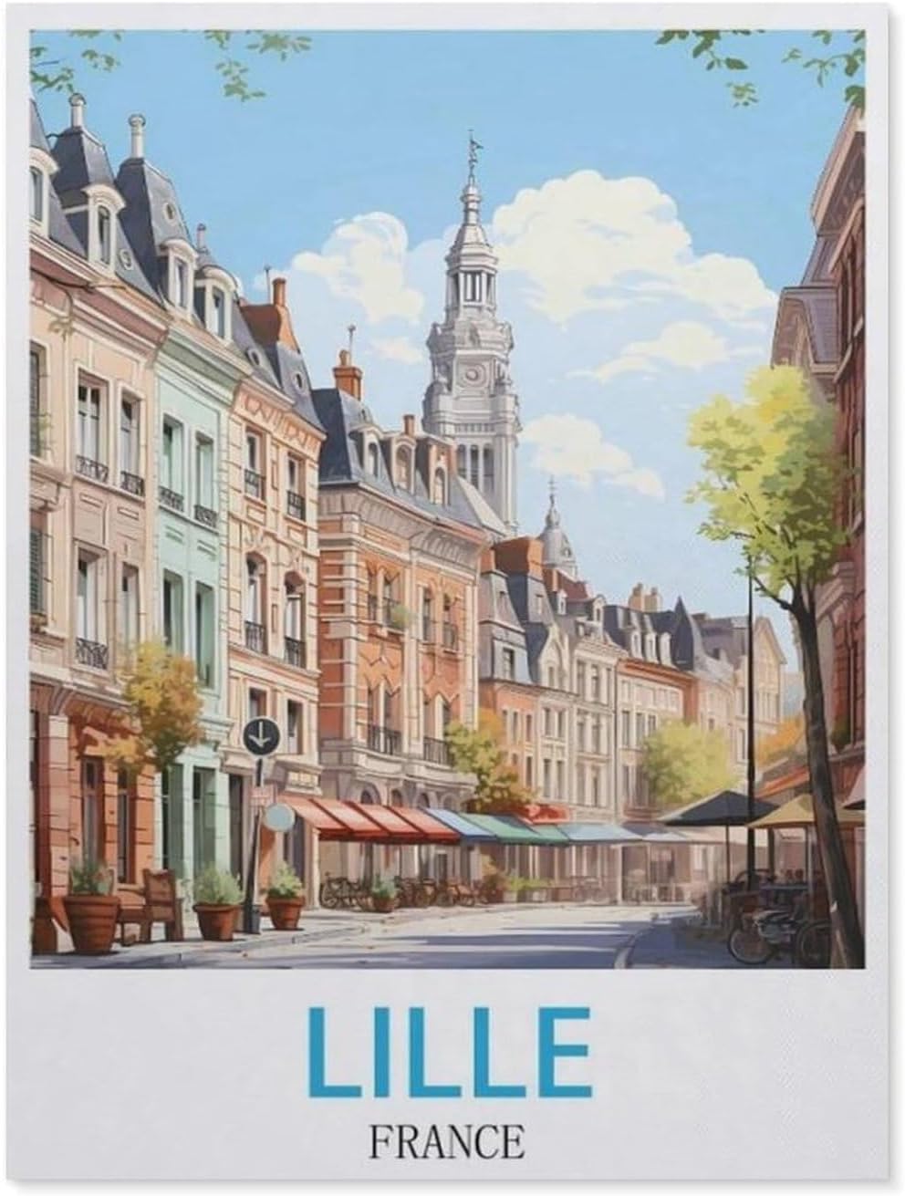 hdksyhsu Paint by Numbers for Adults Kids Beginner，Lille France Vintage Travel Poster，DIY Acrylic Painting by Numbers Kits with Brushes Acrylic Pigment Home Decoration Brithday Gifts(30x40cm-BU49