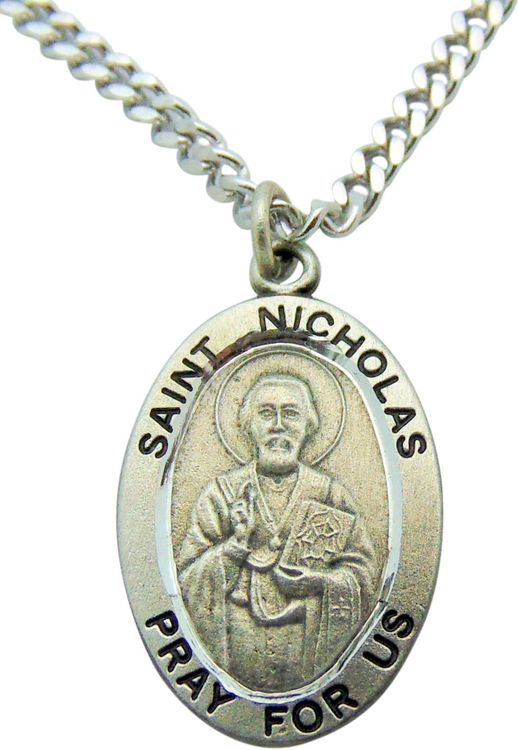 Westmon Works St Nicholas Solid Pewter Patron Saint Medal One Inch with Stainless Steel Chain