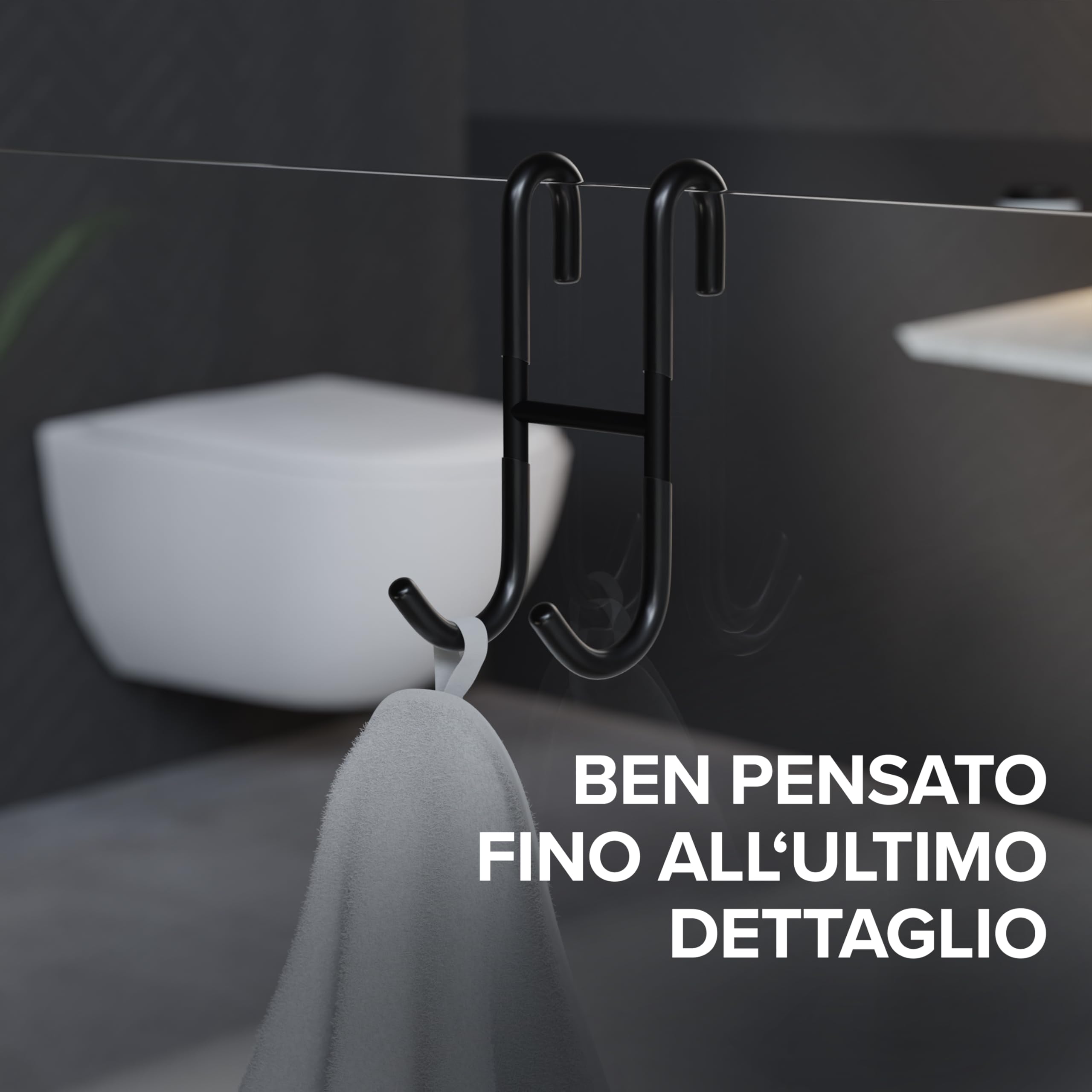 Morketiden Gancio Donna 2 Pezzi – In Acciaio Nero Per Doccia E Radiatore, Rivestito In Silicone
