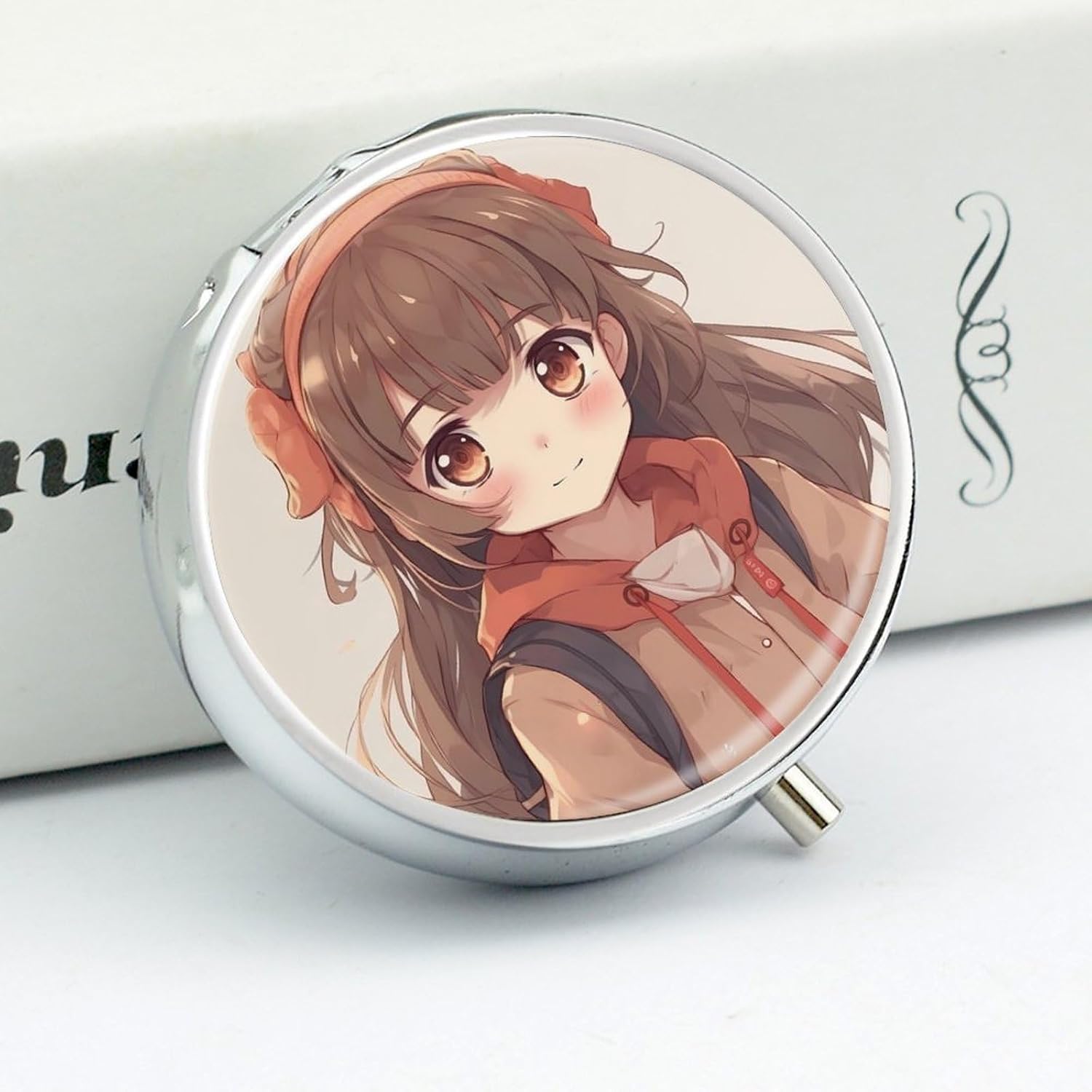 Round Pill Box Portable Pill Case for Pocket Japan Anime Travel Small Pill Organizer 3 Compartment Metal Pill Container Holder for Medicine Vitamins Fish Oil Supplements image 4