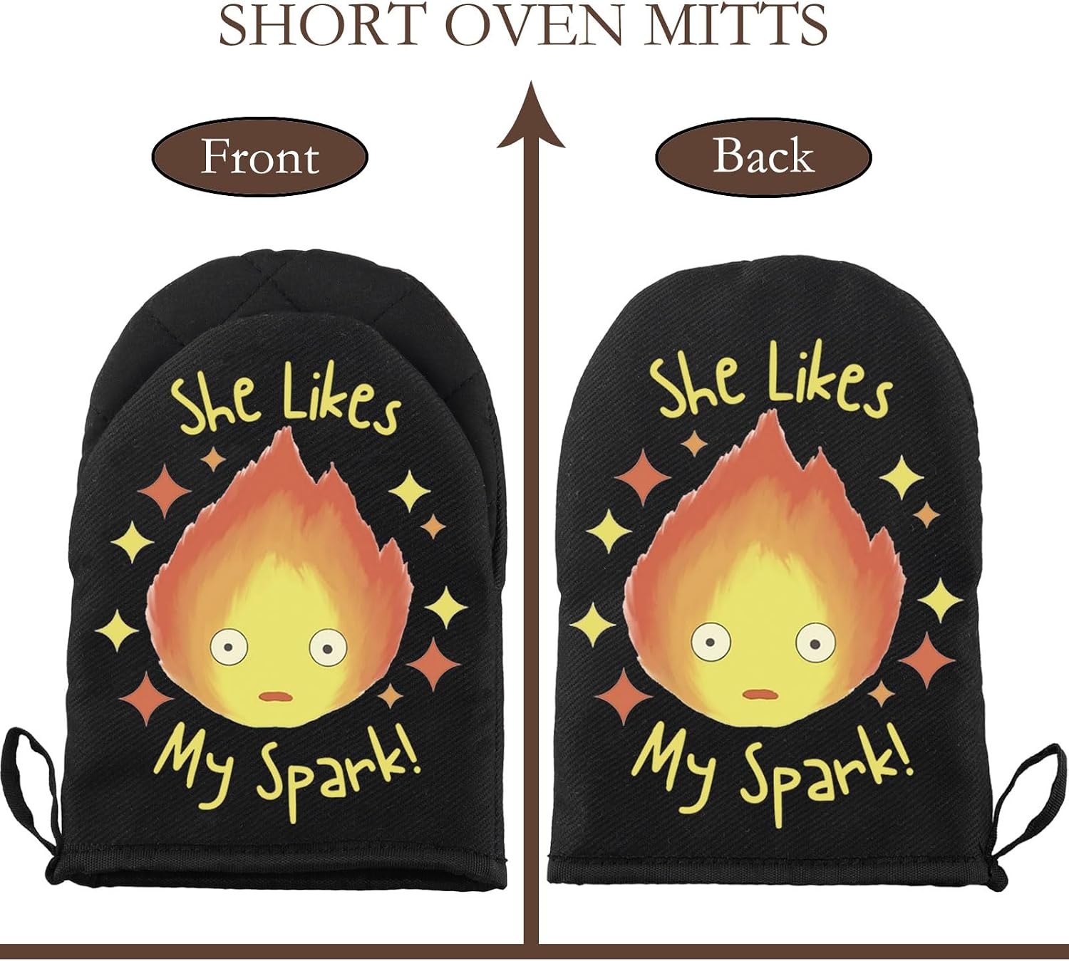 WCGXKO Calcifer Oven Glove Bake Short Oven Mitt Calcifer Gift Japanese Anime Inspired Merchandise for Anime Lovers (She Likes G)