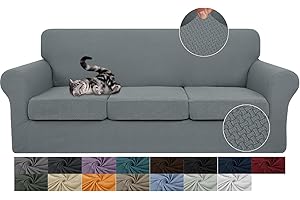 JIVINER 4-Piece Stretch Sofa Slipcover, Perfect Fit for 3-Cushion Couches, Pet-Friendly Protector in Light Gray