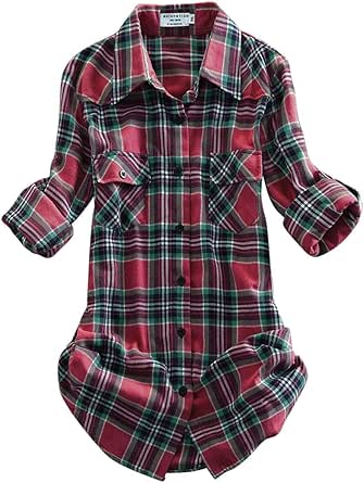 Match Women's Long Sleeve Flannel Plaid Shirt