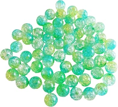 Xeahung 200PCS Acrylic Crystal Beads 10mm Round Crackle Glass Beads Charms for Jewelry Making Adults Round Loose Beads for Bracelets Making Earring Necklace Christmas Birthday Gifts Green & Blue