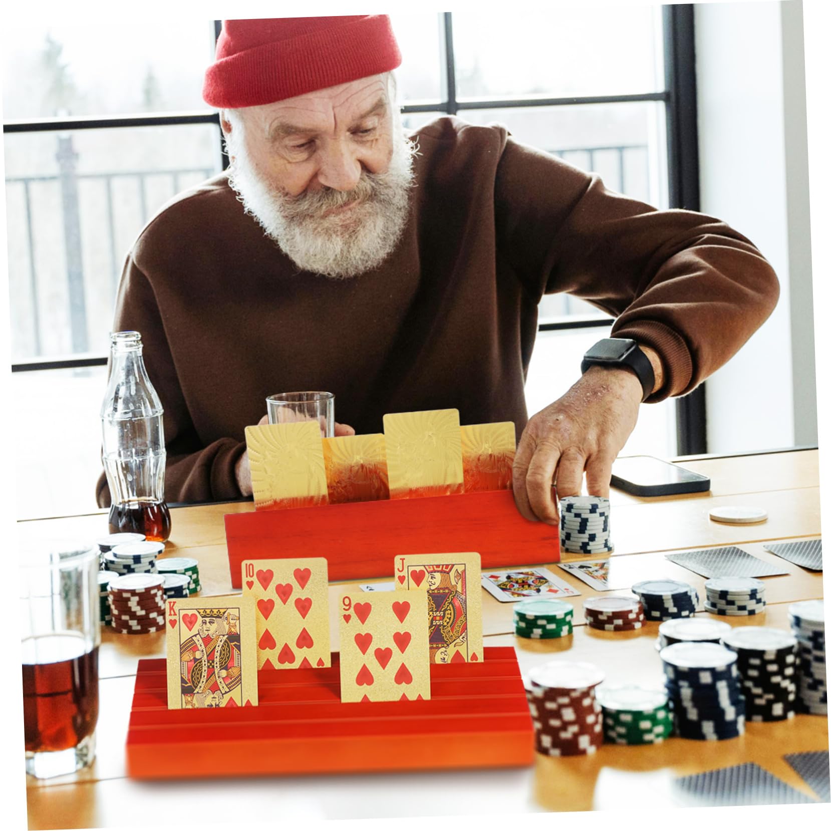 Abaodam 2stücke Spielkartenhalter aus Holz Kartenständer mit Vertikaler Präsentation Ständer für Spielkarten Holzständer mit Fächern für Kartenorganisation Kartenhalter für Verschiedene