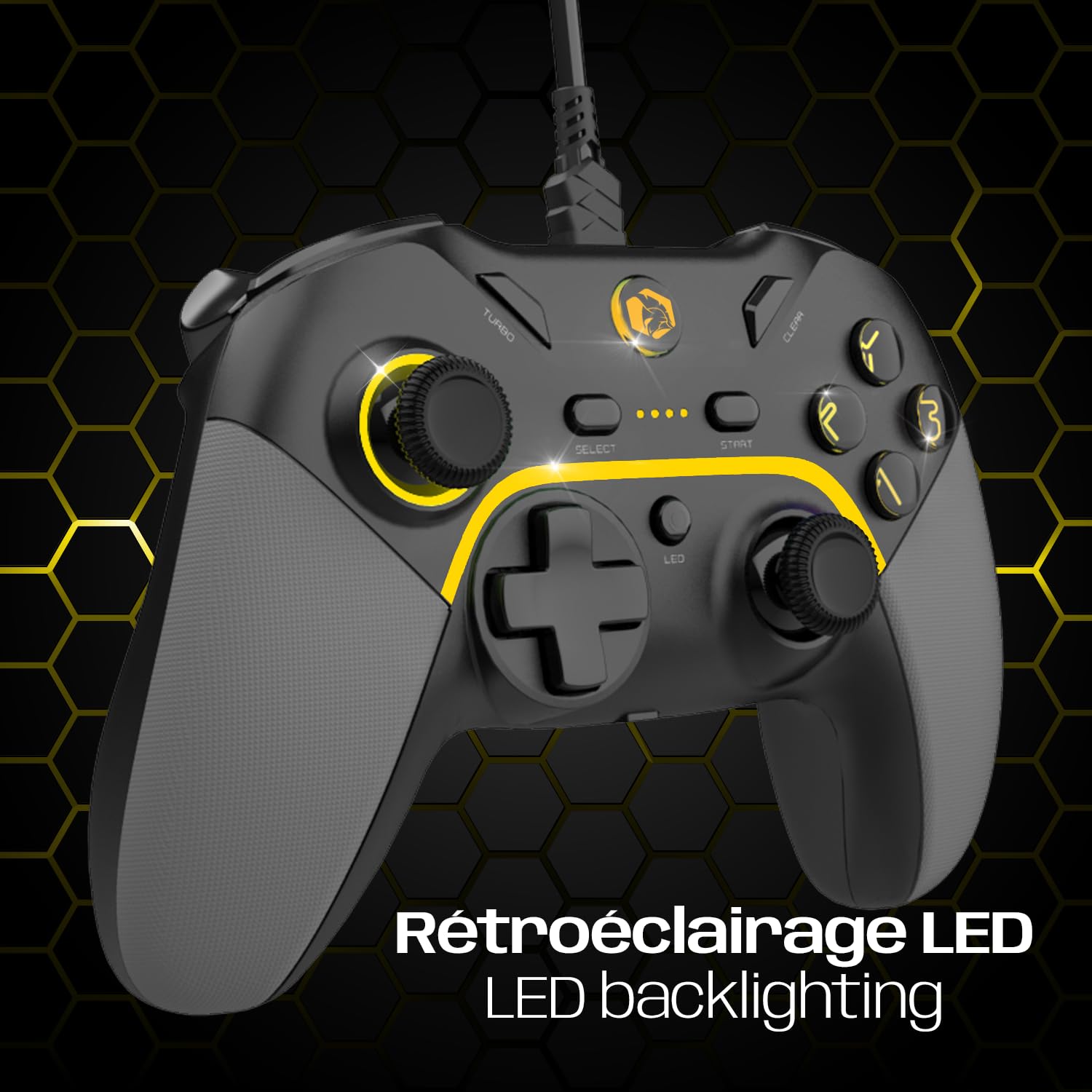 EMPIRE GAMING – Przewodowy kontroler gier Gamepad – PC/PS3/Switch – Tryb makro/Tubo – Podwójna wibracja – Port audio 3.5 mm – Ergonomiczny – Kabel USB 1.8