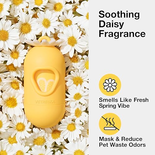Miniatura 6 de VETRESKA Dog Poop Bag Dispenser with Daisy Scented Waste Bags Leak-proof and Extra Thick Poop Bags for Dog Walking and Cat Litter 1 Holder and 105