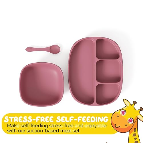 Miniatura 5 de Suministros de destete LED para bebés con plato de succión para bebé, ventosa y cucharas para bebés de más de 6 meses en color beige vainilla cálido