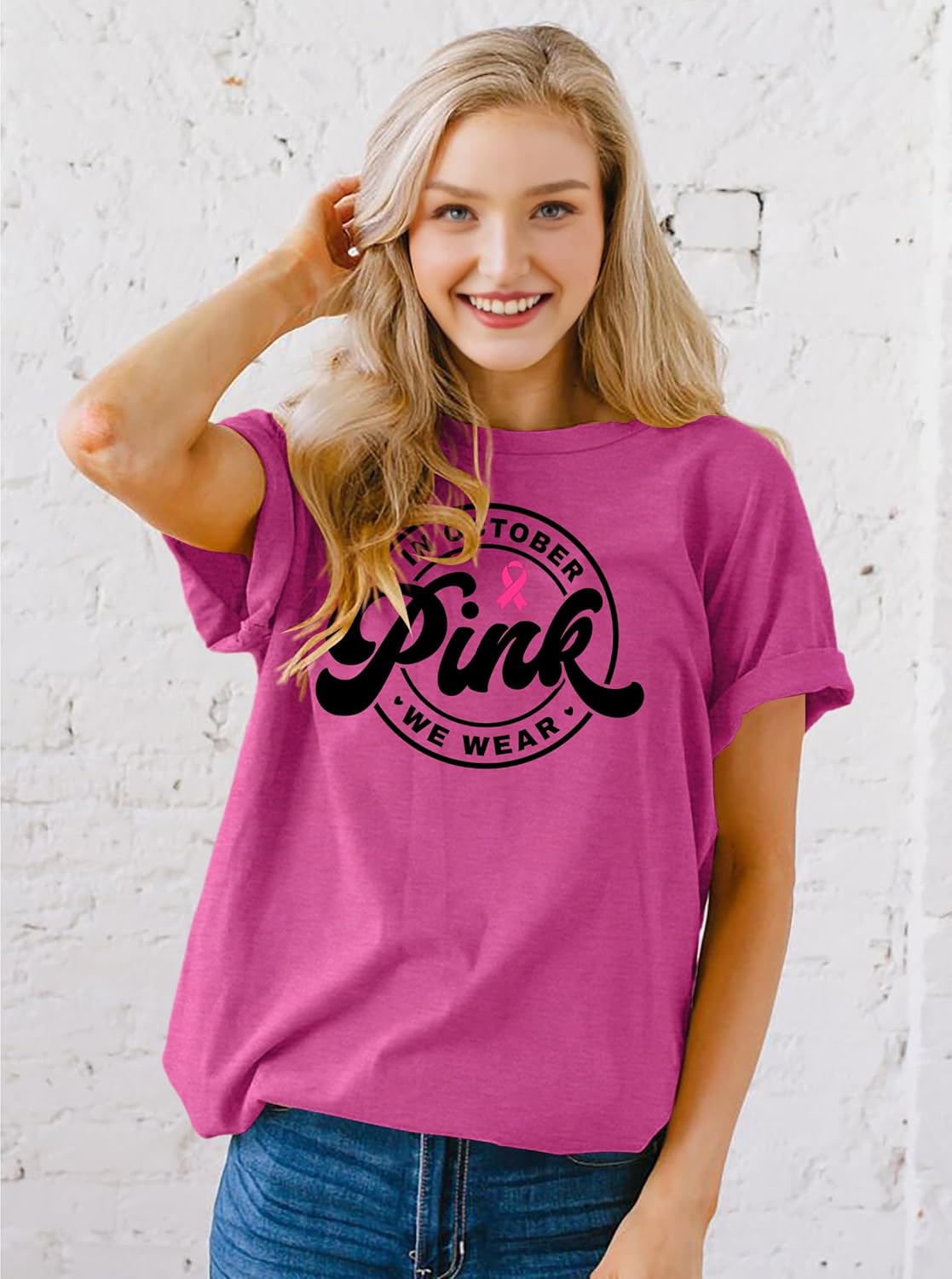 Ithalt Breast Cancer Tshirts for Women in October We Wear Pink Shirt Breast Cancer Awareness Tee Cancer Survivor Tops