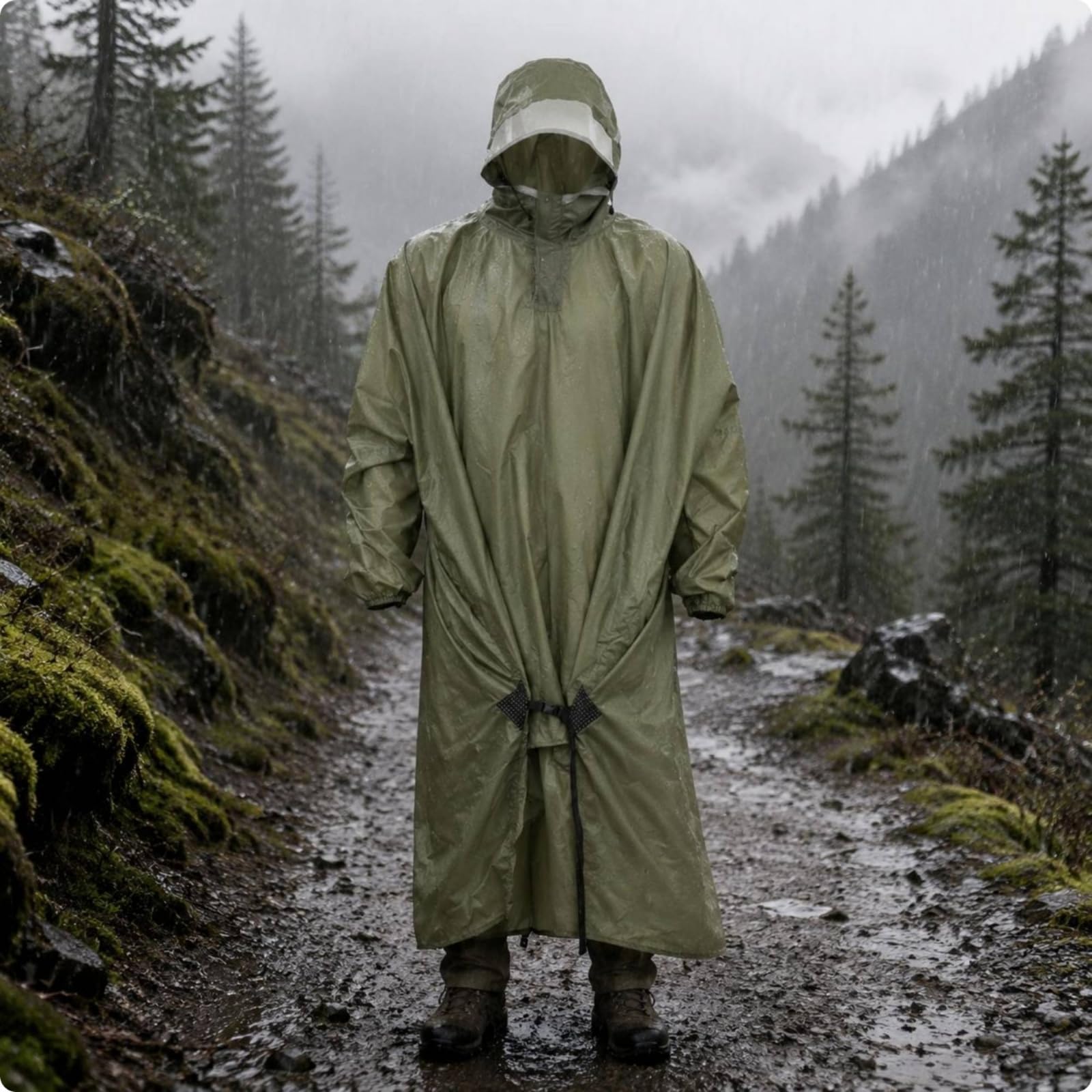 Poncho de Lluvia para Exteriores Resistente al Agua Capa Chubasquero Impermeable con Capucha y Ajuste Compatible con Mochila Convertible en Lona y