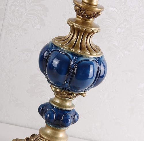 Miniatura 6 de JITEM Lámpara de Mesa Lámpara de mesa de estilo victoriano hecha a mano antigua pequeña lámpara de noche de tela azul con cuerpo de lámpara de