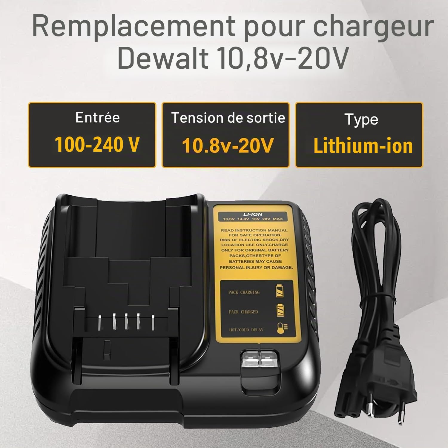 DCB107 Chargeur de Rechange pour Dewalt 10,8 V / 20 V Max ION-Lithium DCB201, DCB200, DCB204, DCB205, DCB206, DCB208, DCB203, DCB127, DCB230, DCB101,DCB112