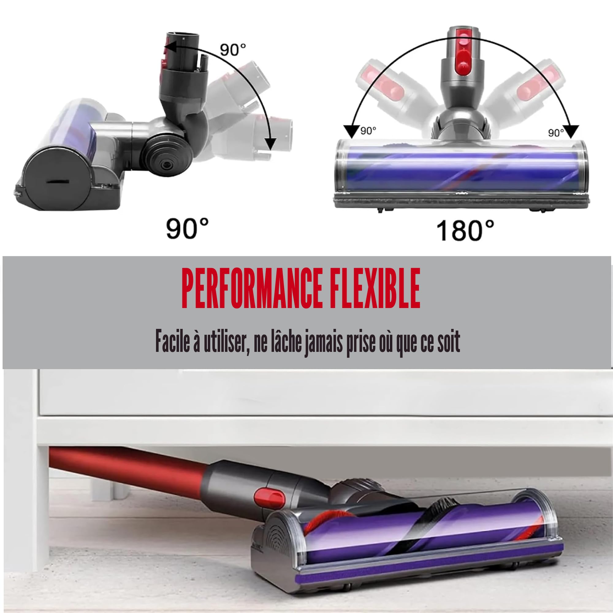 Brosse motorisée compatible pour Dyson V10 V8 V11 V15 V7 Rouleau adapté pour tapis et sols durs et coins étroits
