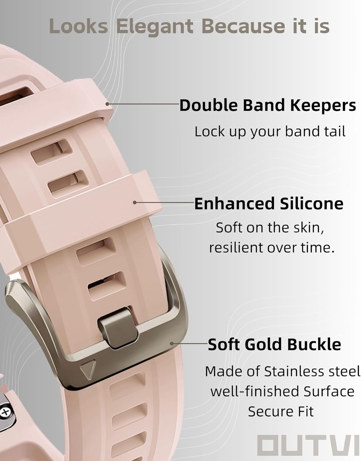 Watch Band for Garmin fenix 5s 6s 7s pro solar silicone light gold buckle quick fit 20mm bands Replacement for garmin epix pro gen 2 42mm Descent Mk2s/3/3i for women - Image 3