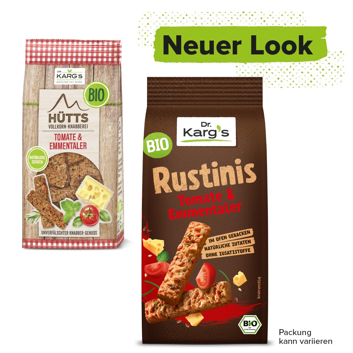 Dr. Karg’s BIO Rustinis Vollkorn-Knabberei Tomate & Emmentaler - knusprig, vegetarisch, Vollkorn Knuspergebäck, fruchtigen Tomaten & würzigem Emmentaler, ofengebacken, ohne Zusatzstoffe, 12x125g