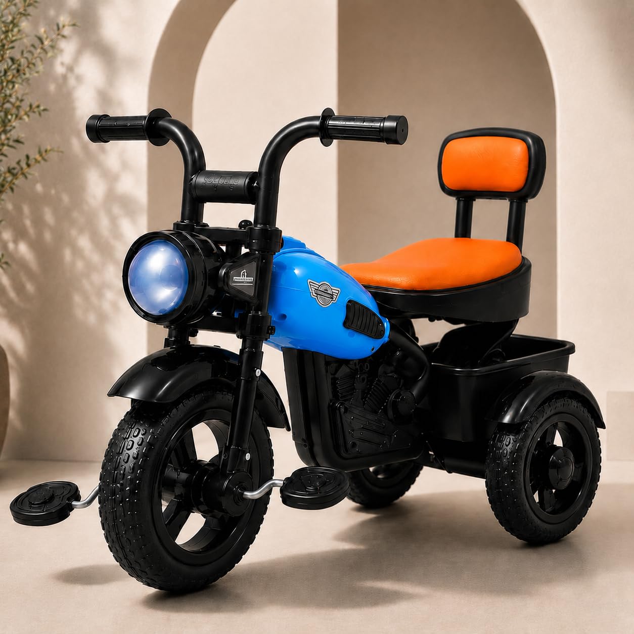 Kids Tricycle Bike | Cruiser Style Baby Cycle Ride On | Cushioned Seat & Backrest | LED Headlight | Safe & Sturdy 3 Wheel Trike | Indoor Outdoor | Boys & Girls | 79x47x58 cm-image-30
