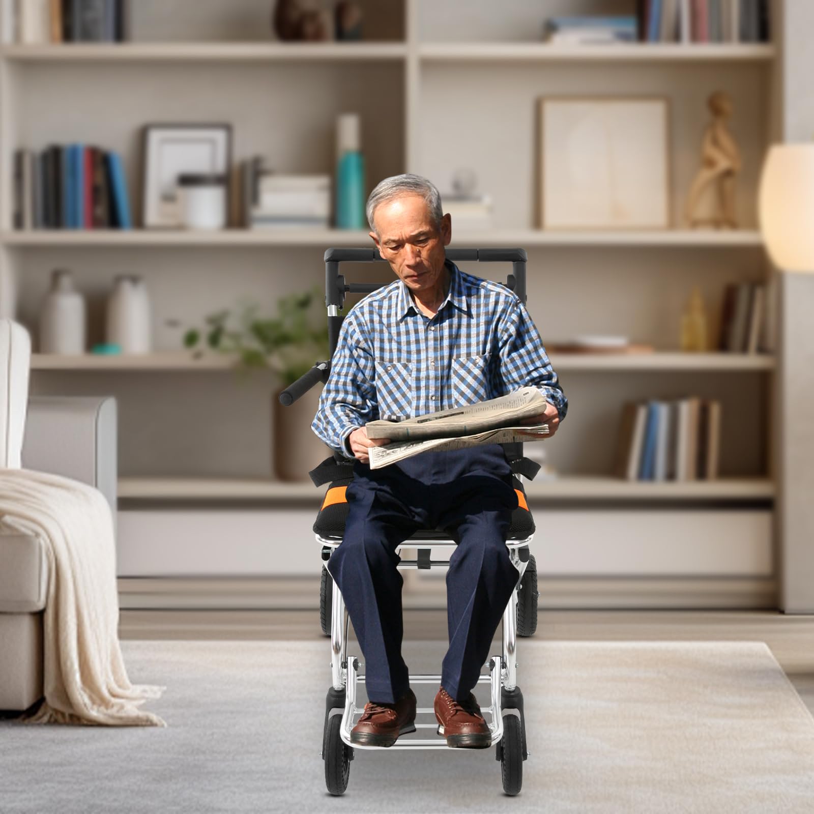 Portable Lightweight Folding Wheelchair, 352.74 lbs Capacity Travel Transport Wheelchair with Foldable Pedals and Flip-Backs Arms Handbrake & Storage Bag, for Seniors