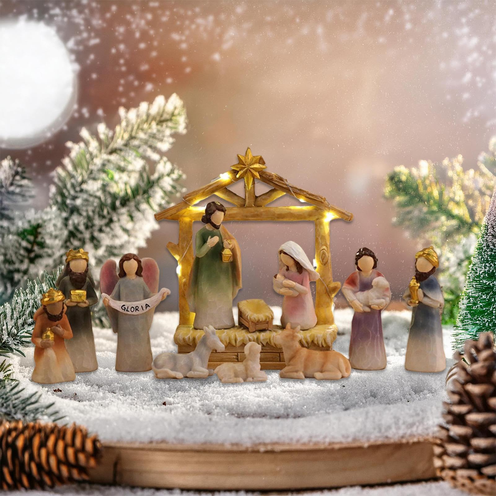 Générique Crèche de Noël,Statuette de Crèche en Résine pour Noël - Décoration Fêtes pour Bureau Appartement | Décoration Étable De Maison École Anniversaire Action De Grâces