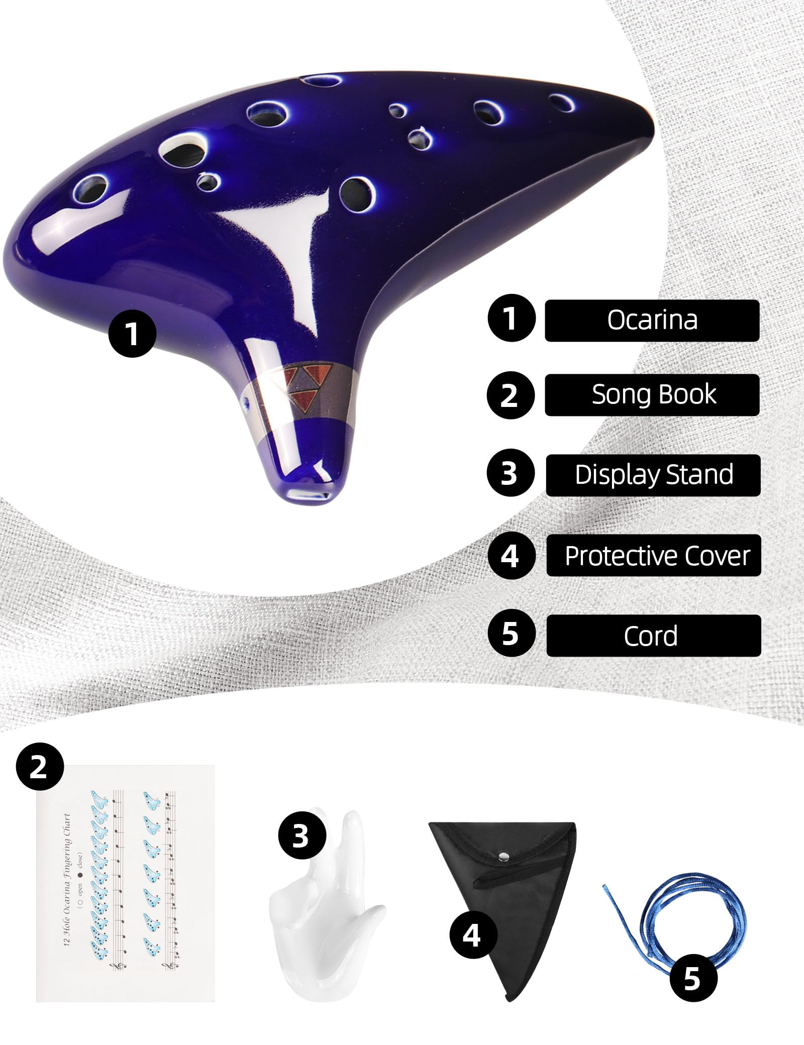 Ocarina Alto Do 12 Trous En Céramique Bleue - Instrument De Musique Pour Débutants Et Fans De Zelda - Livré Avec Sac Et Livre De Chansons