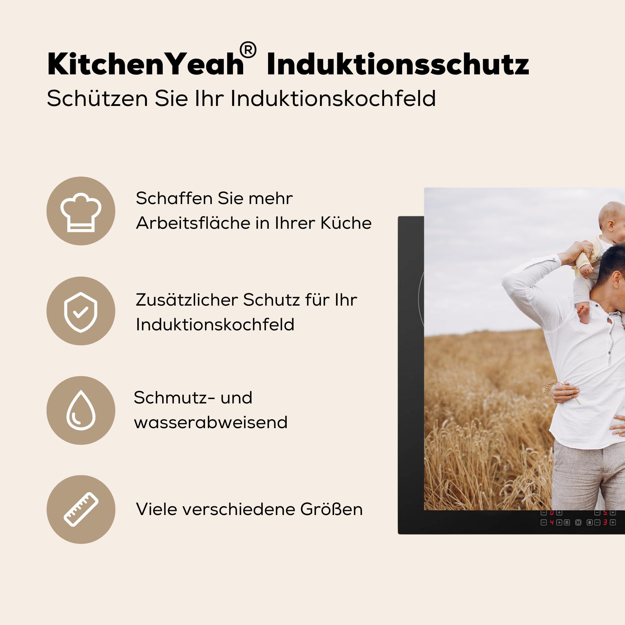 KitchenYeah© Herdabdeckplatte Personalisiert Einteilig Küche Abdeckplatte für Ceranfeld Abdeckung Induktionskochfeld Aufrollbare Matte dein Foto - Bild - 52L x 60B cm