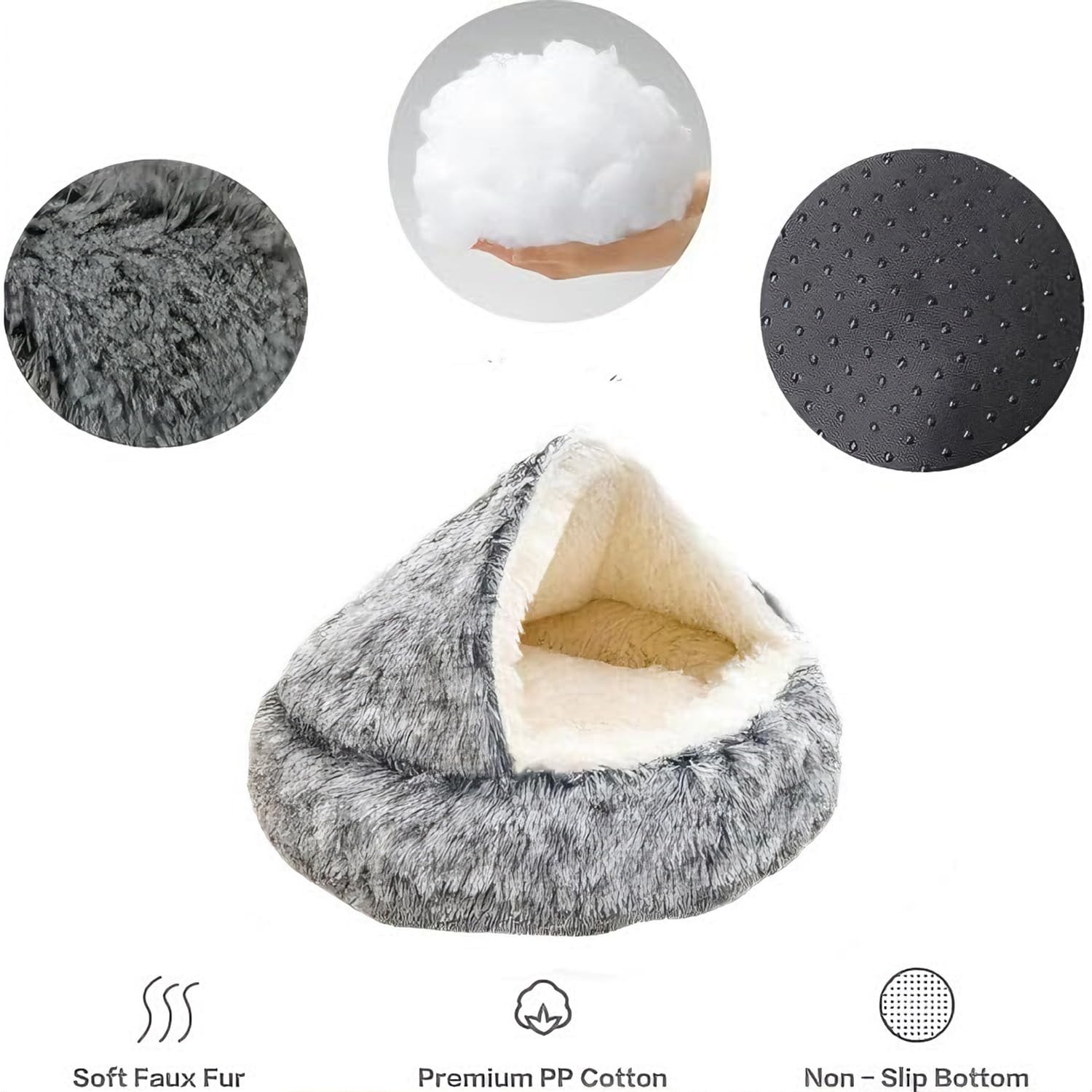 65cm Ø Cama de Felpa Calmante para Gatos y Perros Cueva de Cama de Gato Cama de Perro CóModo Y CáLida en Forma de Concha Sofá de Mascota Antideslizante para Gato Y Perros Medianos Pequeños