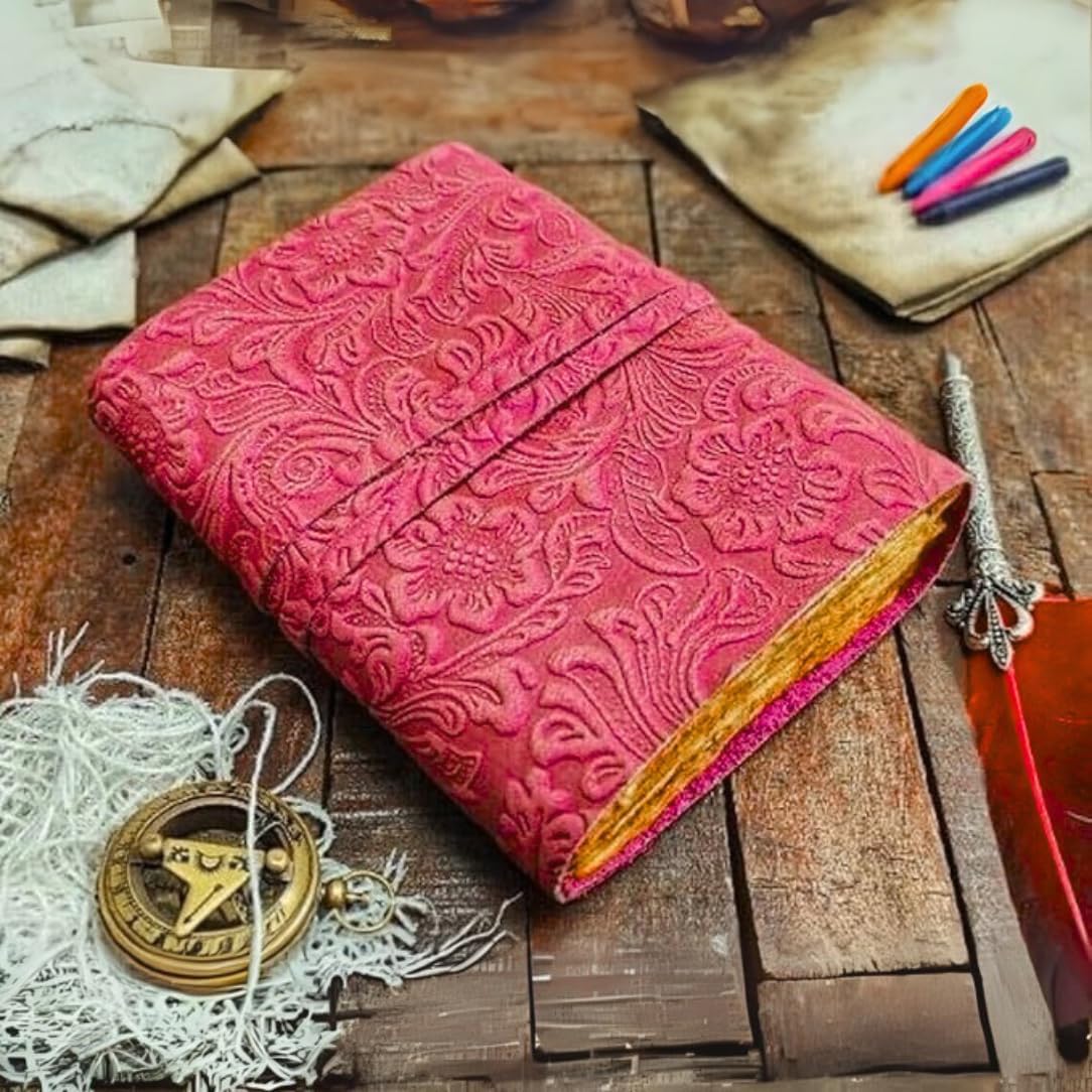 Vintage Leather Journals For Women, Vintage Leather, Grimoire Journal, Bound Journal, Leather Bound Notebooks Notebook Antique Books, Sketchbook (8X6, Red Rose)