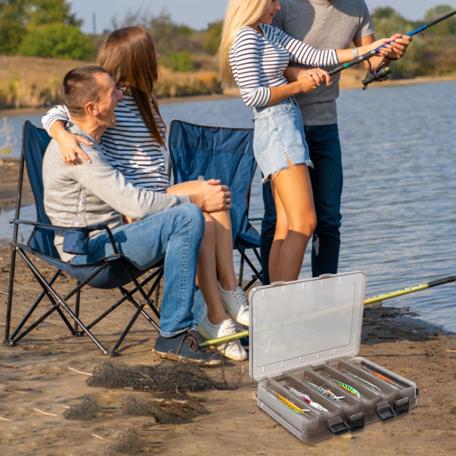 Caja de Señuelos de Pesca, Doble cara Caja de Anzuelos de Cebo de Plástico Visible Caja de Almacenamiento, Transparente Pesca Señuelo Cebo Contenedor Fishing Tackle Box, 20x17x4,7 cm
