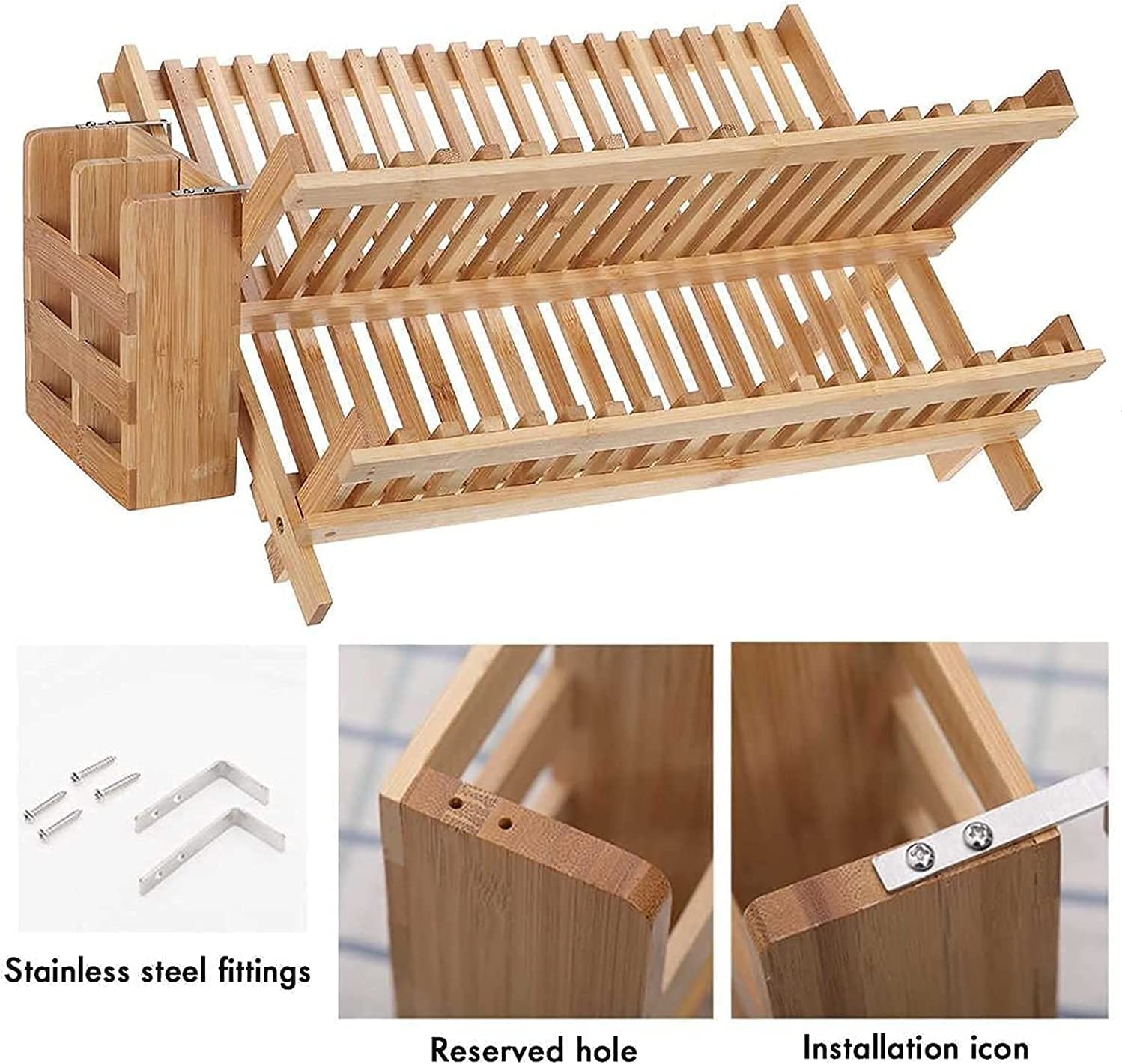Escurridor De Platos Estante para Platos Estante para Platos De Bambú Vajilla Multifunción Rejilla De Drenaje Platos Plegables Estante De Almacenamiento Platos De Doble Capa Rejill