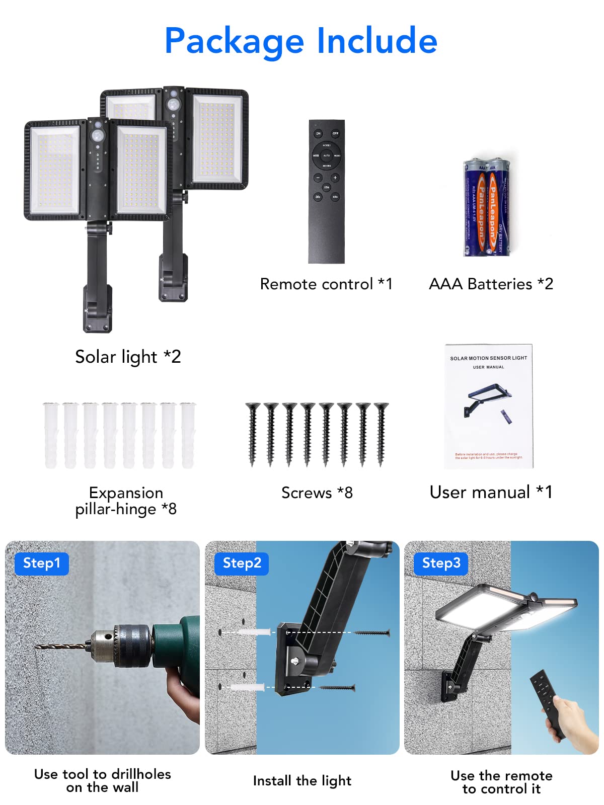 COLBOR Solarlampen für Außen, LED Solar Licht mit Bewegungsmelder 5 Modi IP65 Wasserdicht 218 LEDs Regolabile für Garage Garten Hof Terrasse (2 Pcs), Solarlampen-Außen-Solar-LED-Licht