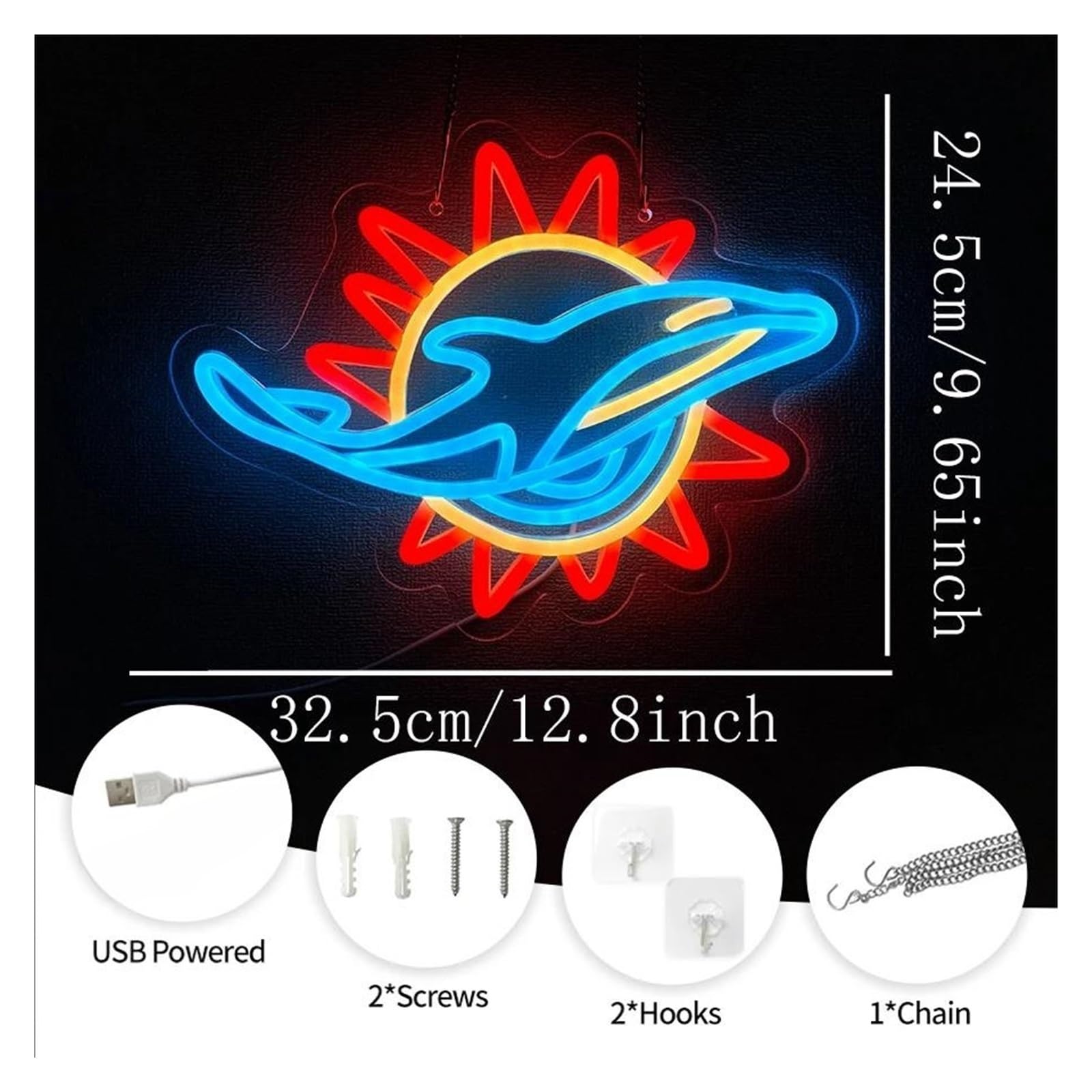 Insegna luminosa al neon Balena per insegna al per neon Sun Flower LED Light dimmerabile per alimentazione per USB 32,5 cm x 24