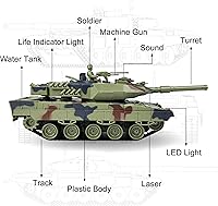 Vista 5 de KAIM Tanque RC 1/24, tanque de control remoto para niños con humo, luces y sonidos, modelo de ejército Ger Leopard II de 2.4 GHz, juguetes militares