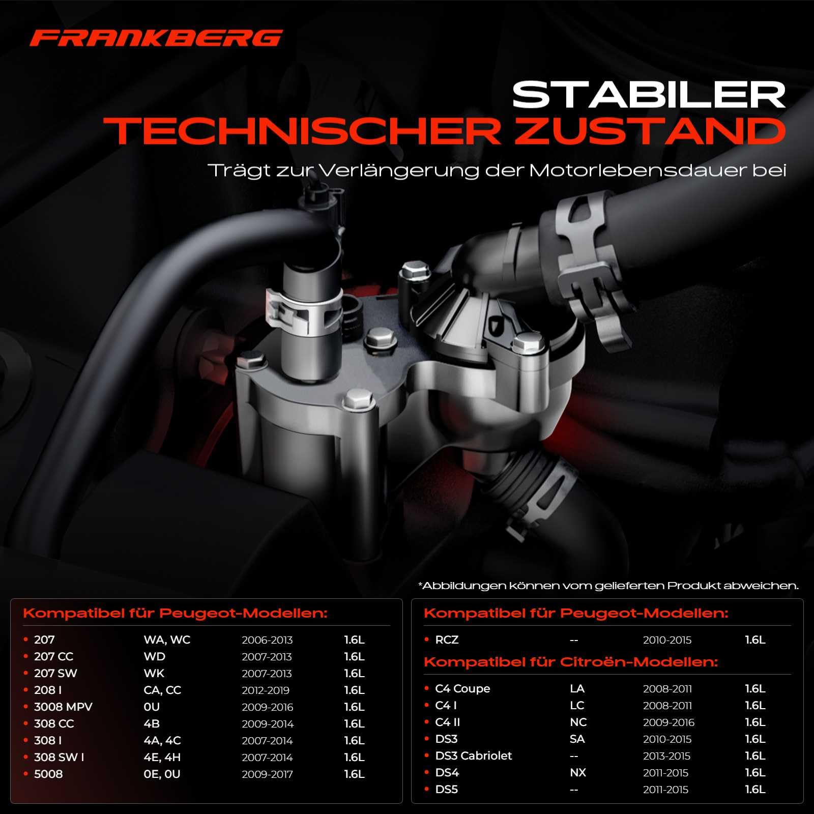 Frankberg Termostato del liquido di raffreddamento 2 Poli benzina | Compatibile con: C4 II NC, DS5, C4 I LC, 207 SW WK, DS3 Cabriolet, 308 I 4A 4C, 3008 MPV 0U, 207 WA WC, 5.008E3 0E 0U