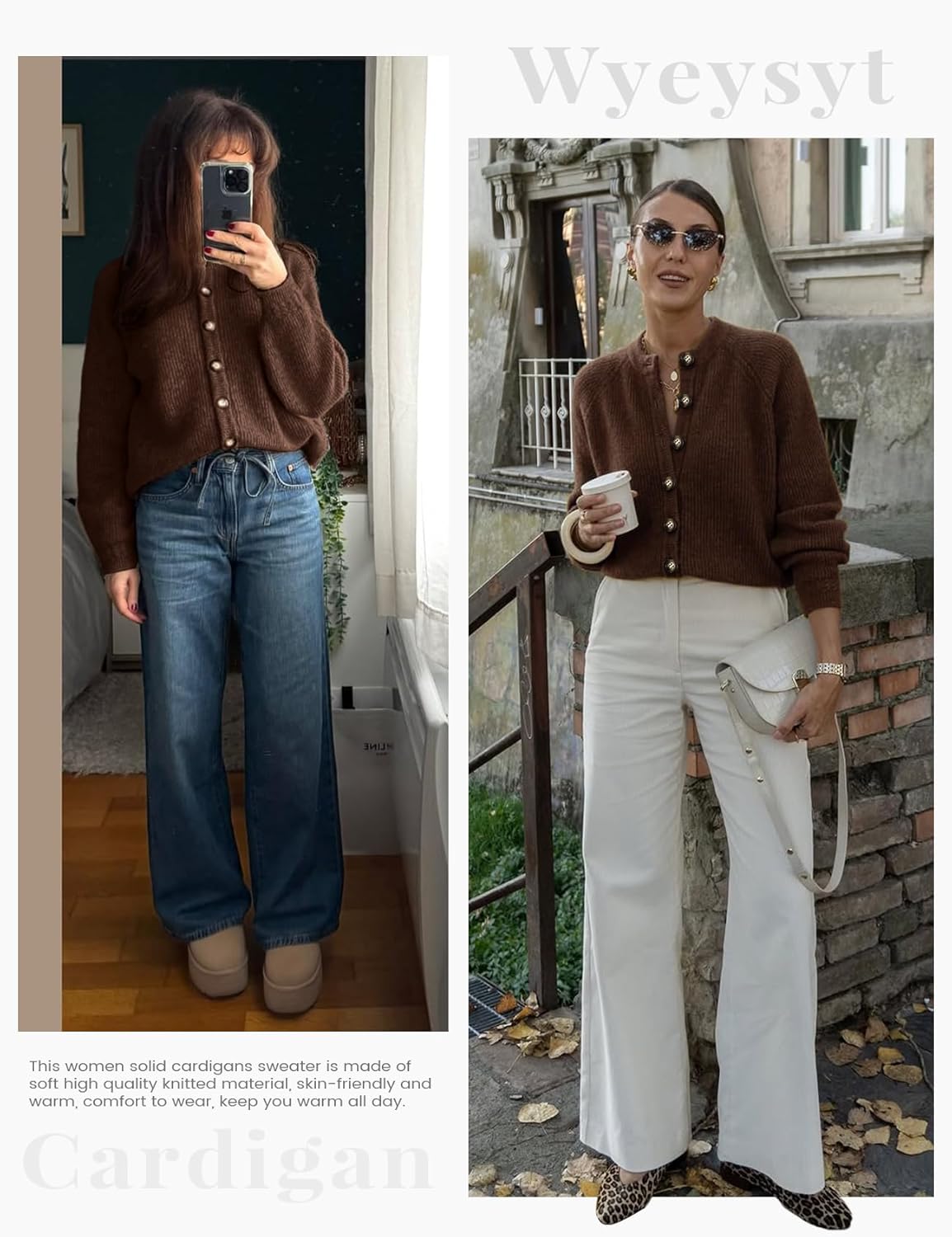 Wyeysyt Womens Crewneck Cardigan Sweater Chunky Knit Sweater Button Down Loose Casual Cardigan - Image 6