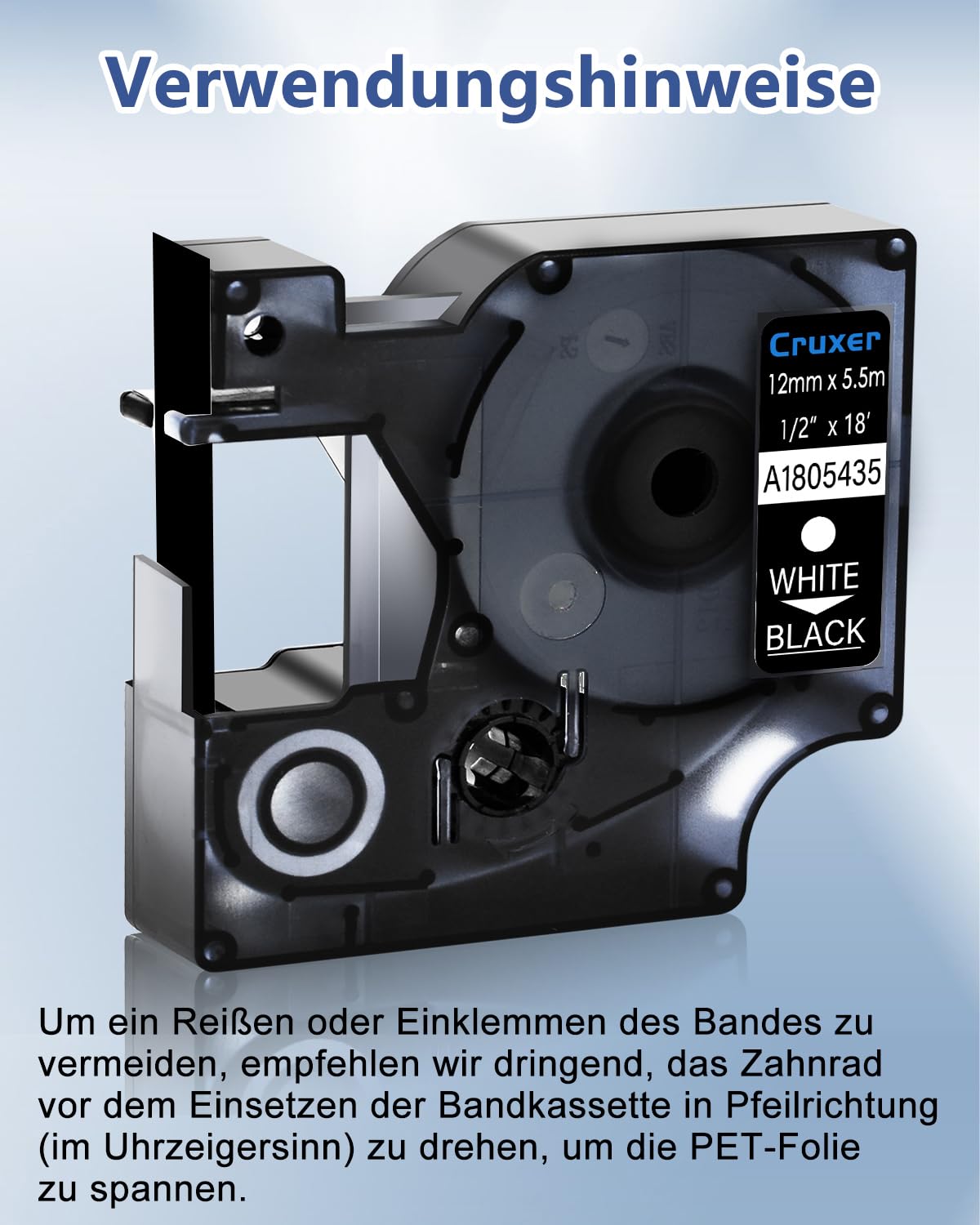 Cruxer 20-Pack Ersatz für Dymo Rhino IND 1805435 Weiß auf Schwarz 12 mm | 5,5 m IND Vinyl Etiketten, Kompatibel mit Dymo Rhino 1000 3000 5000 5200 4200 6000 6500 ILP219 3M PL150 Etikettendrucker