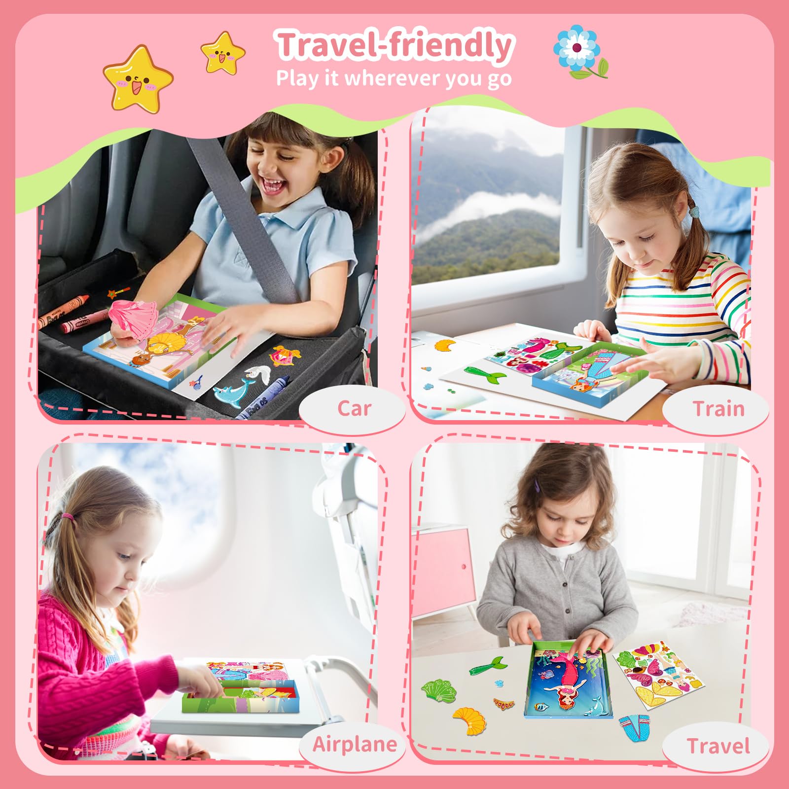 Muñecas magnéticas de vestir para niñas, kits de vestir con 82 piezas magnéticas, bailarina, sirena, juegos de viaje, viajes por carretera, avión, juguetes de actividad para niñas de 3, 4, 5, 6, 7