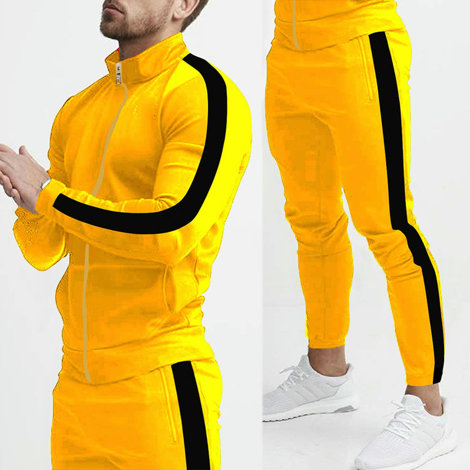 Tute da Uomo A Zip per Uomini, Abbigliamento Sportivo Casual, Giacche E Pantaloni-h-XXL