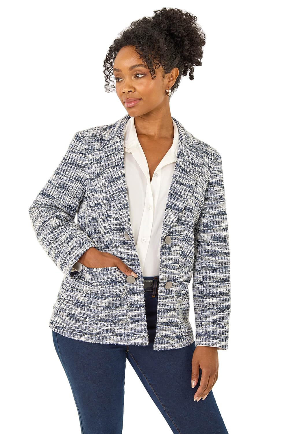 Roman Women's Petite Boucle Jacket - Navy - Size 12