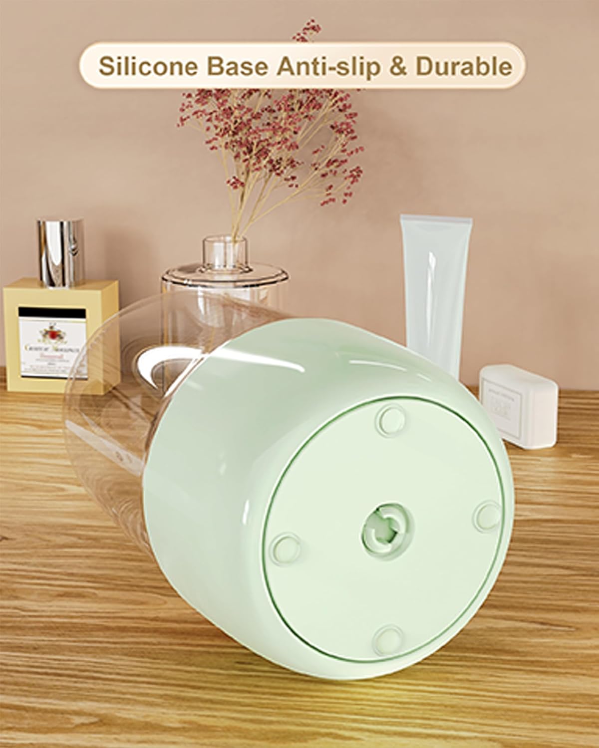 Makeup Brush Holder 360 Rotating, [Upgrade & with Cover] Makeup Brush Organizer for Vanity Countertop Bathroom (Green)