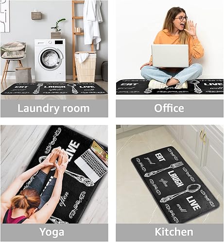 Miniatura 6 de Alfombra de cocina en blanco y negro, antideslizante, lavable, antifatiga, de 39 x 20 pulgadas, para decoración del hogar