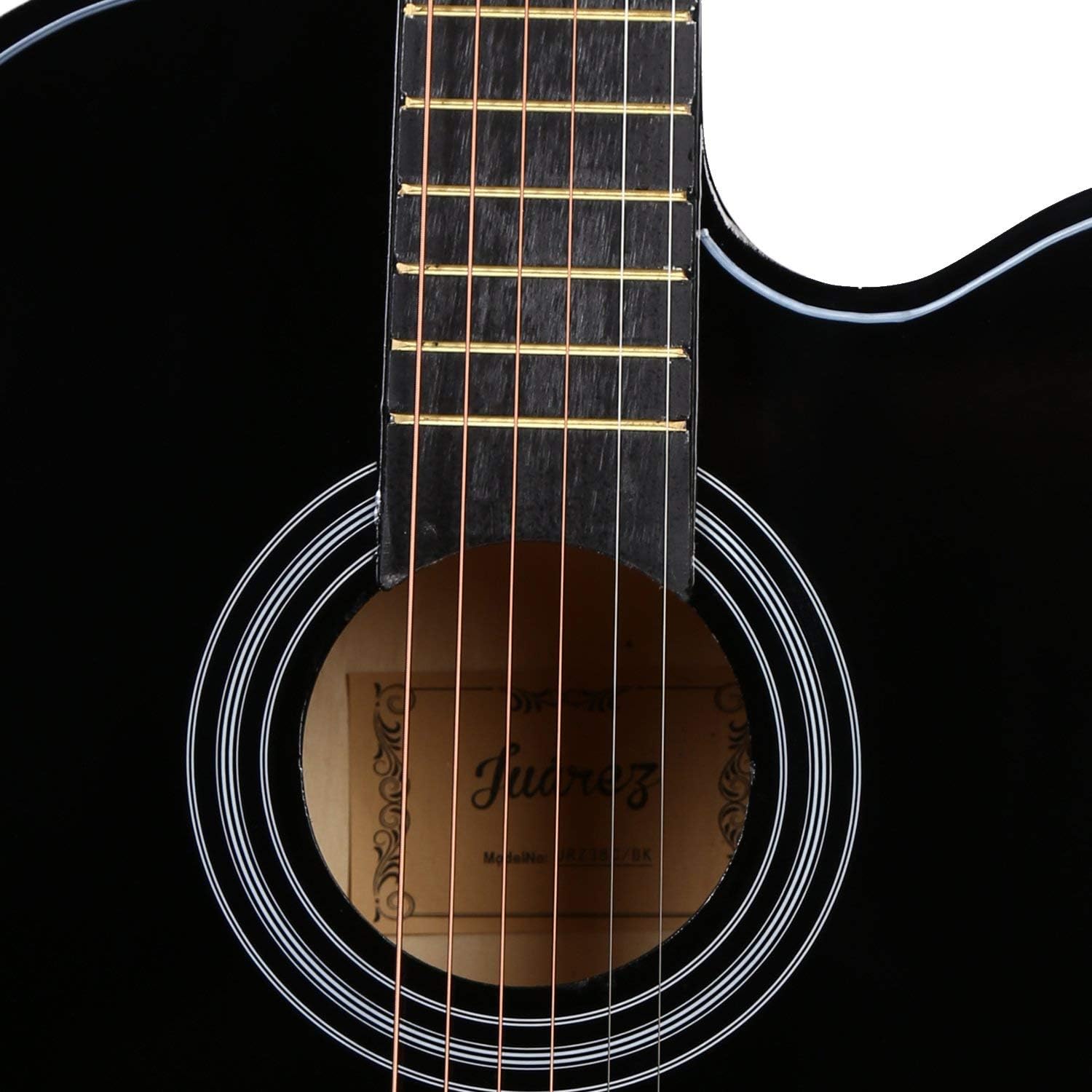 Juarez Lindenwood 38 inch Curved Body Cutaway Acoustic Guitar 38 CUR with Bag, Strings, Plectrum and Strap (Black)