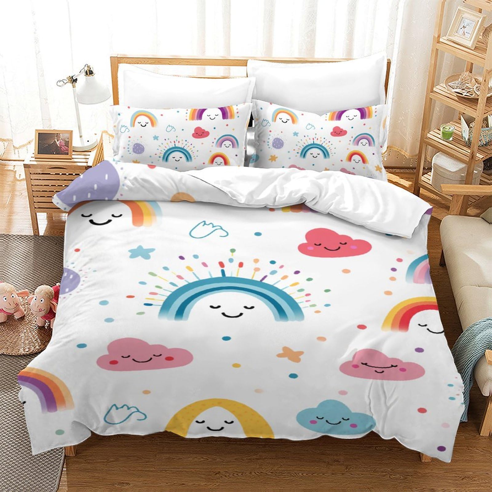 Housse de couette rainbow pour lit enfant 140x200 cm parure 3 pièces respirante