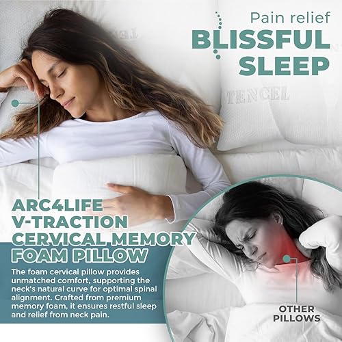 Miniatura 6 de Arc4life Almohada ajustable de espuma viscoelástica con tracción en V mediana almohadas para dormir de espalda y de lado para dormir. Uso para